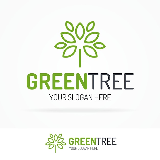 El logotipo del árbol verde establece el estilo de la línea para el uso de la firma de la naturaleza, el producto natural, la tienda orgánica, la compañía de ecología, la medicina alternativa, la unidad verde, el jardín, la agricultura, el bosque, etc. Ilustración vectorial