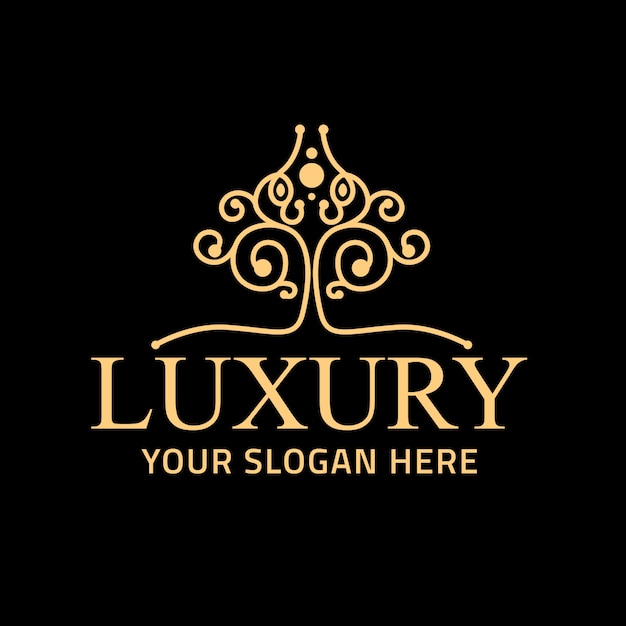 Logotipo de árbol VIP de lujo con decoración floral
