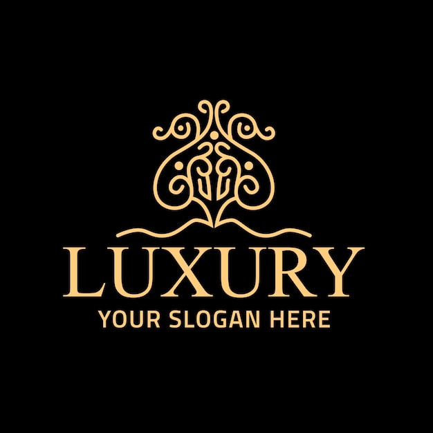 Logotipo de árbol VIP de lujo con decoración floral