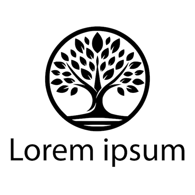 Un logotipo de árbol de yoga negro sobre un simple fondo blanco