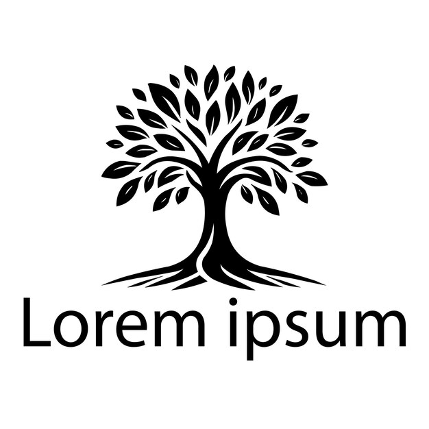 Un logotipo de árbol de yoga negro sobre un simple fondo blanco