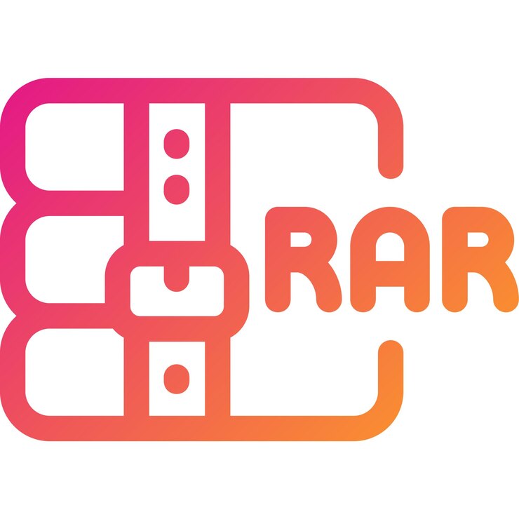 Vector logotipo de archivo rar colorido que representa la compresión de archivos con un diseño vibrante que mezcla el púrpura