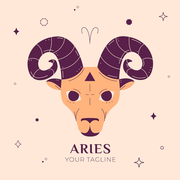 Vector logotipo de aries dibujado a mano con eslogan