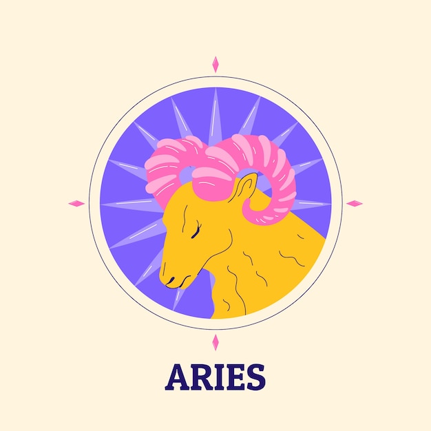 Logotipo de aries de diseño plano dibujado a mano