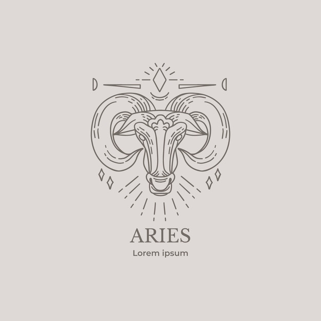 Logotipo de aries de diseño plano dibujado a mano