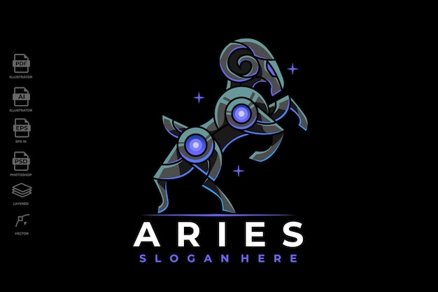 Logotipo de Aries del zodiaco futurista y moderno de nuevo diseño en diseño geométrico robótico Mecha