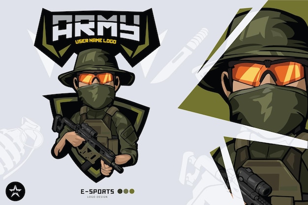Logotipo de Army Soldier Mascot para esport y sport SIG556 copia copia copia