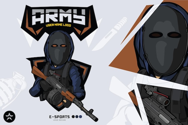 Logotipo de Army Soldier Mascot para esport y sport SIG556