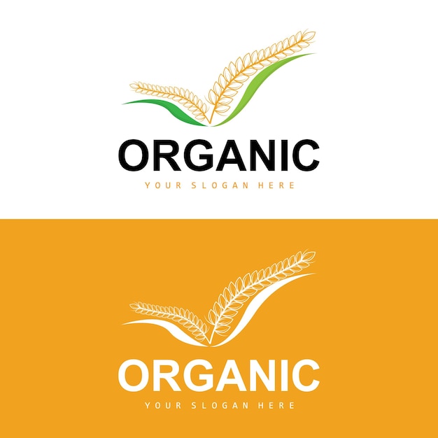 Logotipo de arroz de trigo Plantas orgánicas agrícolas Vector Diseño de lujo Ingredientes de panadería dorada