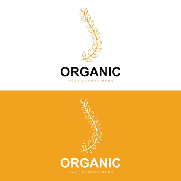 Logotipo de arroz de trigo Plantas orgánicas agrícolas Vector Diseño de lujo Ingredientes de panadería dorada