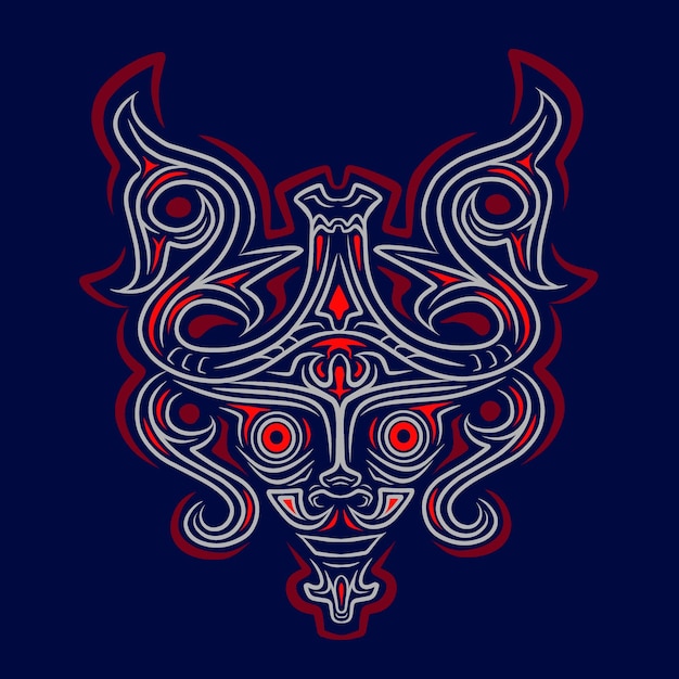 Vector logotipo de arte étnico indonesio asiático diseño tribal colorido con fondo oscuro