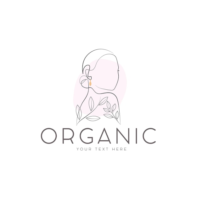 Logotipo de arte de línea de belleza natural de cara de mujer femenina orgánica