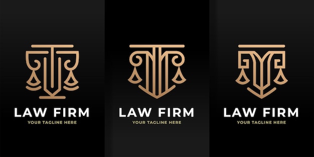 Logotipo de arte de línea de bufete de abogados vintage y plantilla de icono editable
