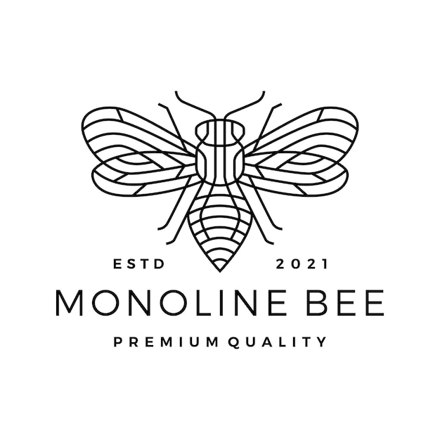 Logotipo de arte de línea de contorno de línea de abeja monoline