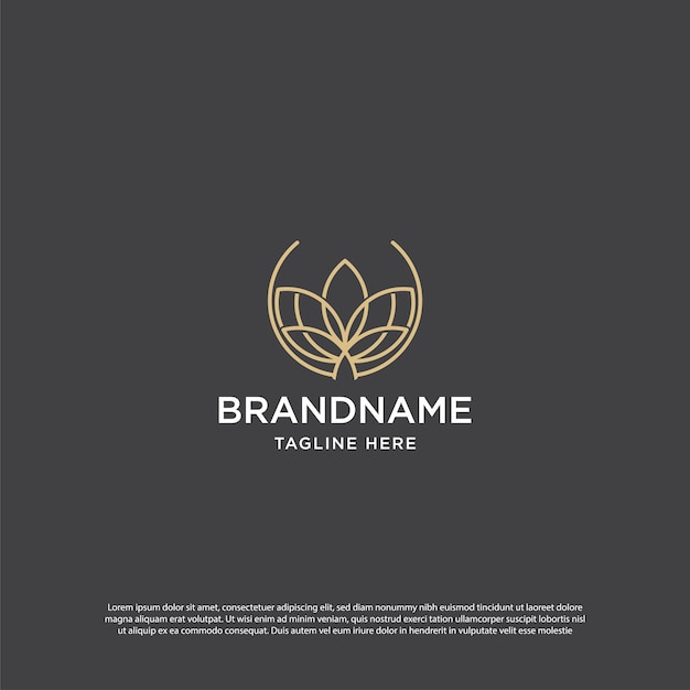 Logotipo de arte de línea de loto dorado. Logotipo de hoja plana