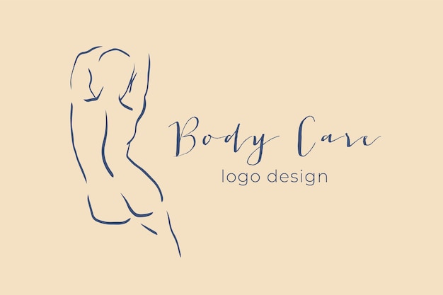 Logotipo de arte de línea de moda con cuerpo de mujer Dibujo azul minimalista