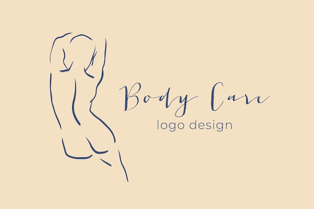 Logotipo de arte de línea de moda con cuerpo de mujer dibujo azul minimalista