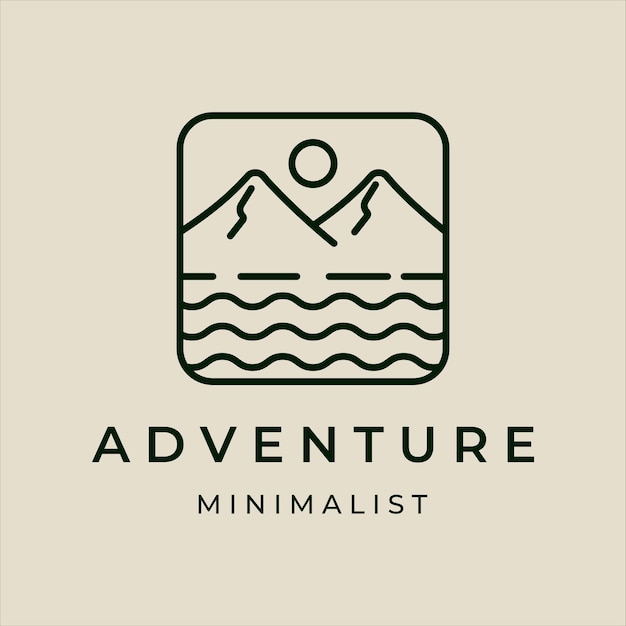 Logotipo de arte de línea de montaña y agua ilustración minimalista simple diseño de plantilla de icono concepto de logotipo de aventura para la pasión por los viajes y el concepto de empresa de viajes