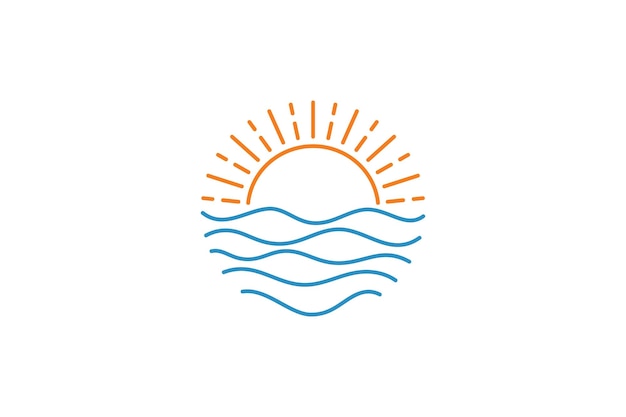 Logotipo de arte de línea de onda y sol