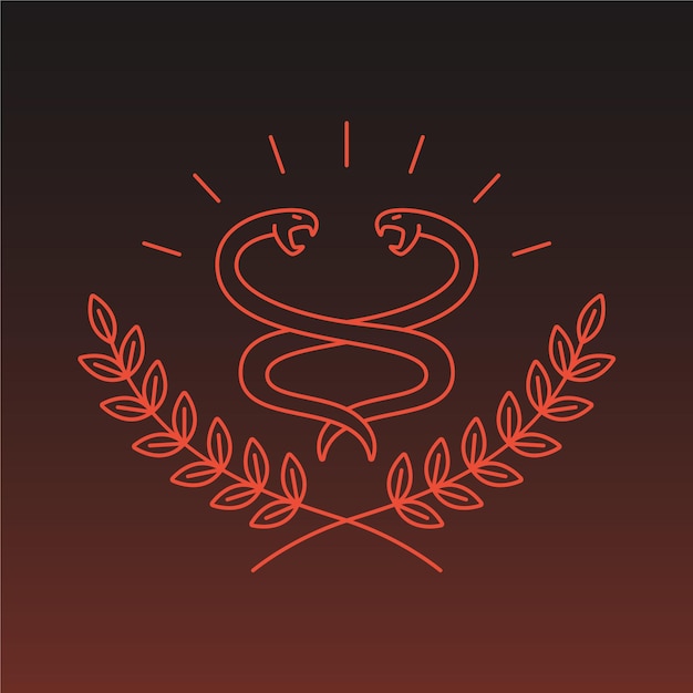 Logotipo de arte de línea simple de hojas de corona con serpientes
