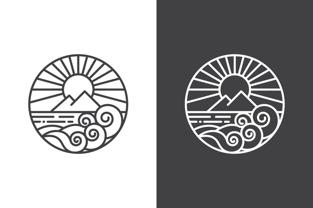 logotipo de arte lineal de onda oceánica
