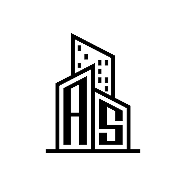Logotipo de AS Real Estate con logotipo de bienes raíces de estilo de construcción Vector de stock