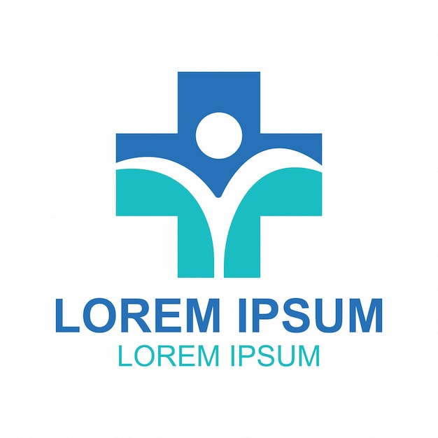 Un logotipo de atención médica, una cruz médica y una figura humana