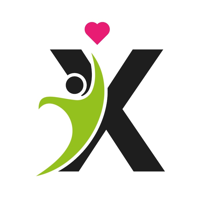 Vector logotipo de atención médica en la letra x símbolo de corazón de amor logotipo de caridad