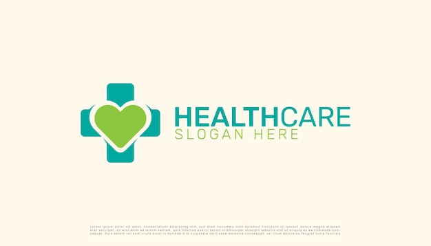 Logotipo de atención médica con signo más y un corazón creado creativamente con logotipo vectorial