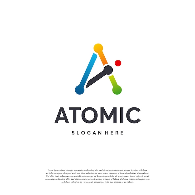 Logotipo atómico, vector de diseños de logotipo A-Initial, logotipo de Science Tech