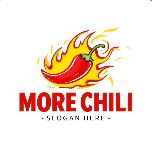Un logotipo atrevido y llamativo con un chile rojo ardiente envuelto en amarillo brillante