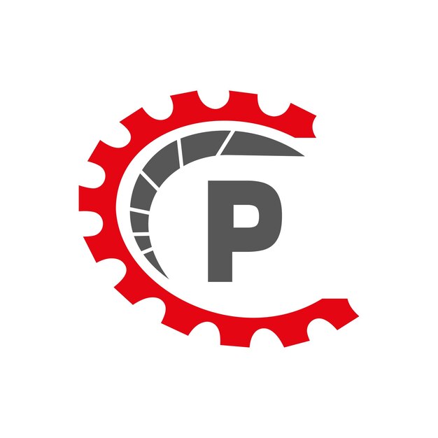 Logotipo automotriz en la letra P Concepto Logotipo de reparación de automóviles y plantilla de vector de símbolo mecánico