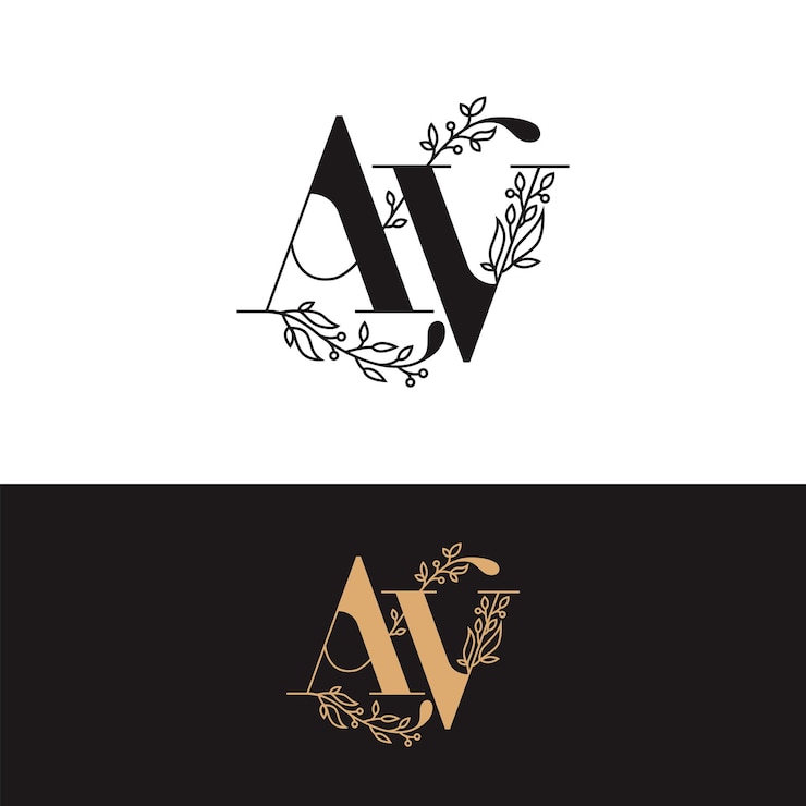 Vector logotipo av de monograma de boda dibujado a mano