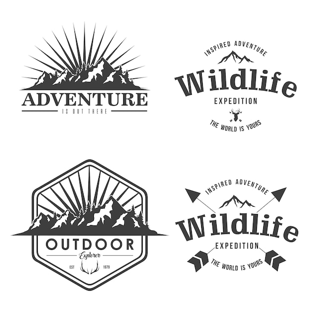 Logotipo Aventura Montaña Diseño Simple Insignia Explorador Diseño Vectorial Colección