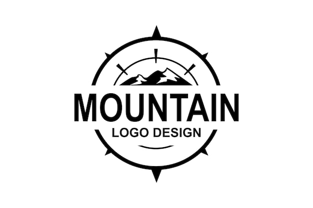 El logotipo de la aventura de montaña, el icono de la rosa de viento, el símbolo de la forma redondeada