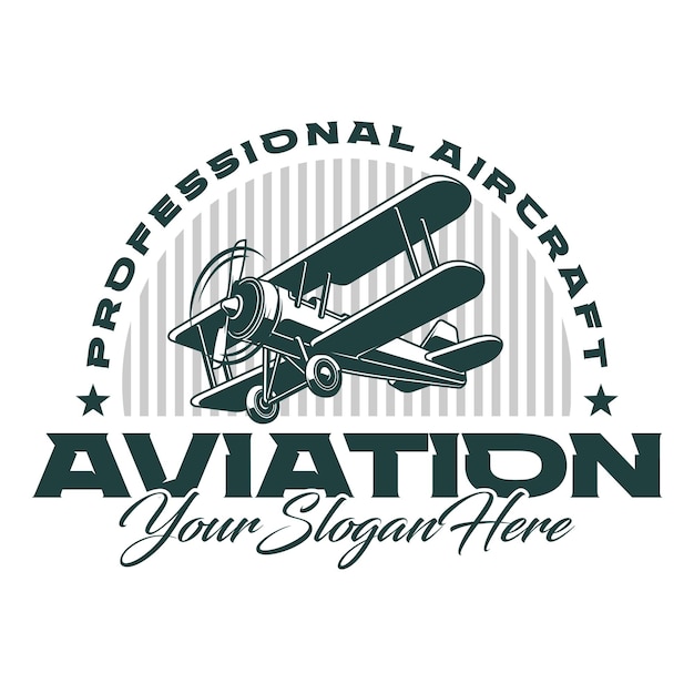 El logotipo de la aviación de aeronaves profesionales con un biplano