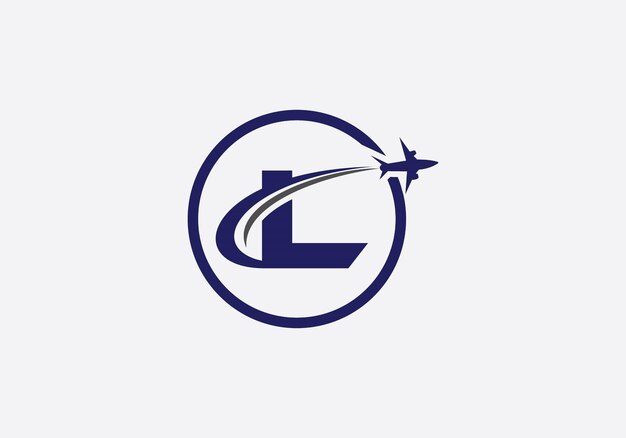 Logotipo de avión de aviación con monograma de viaje de la letra L