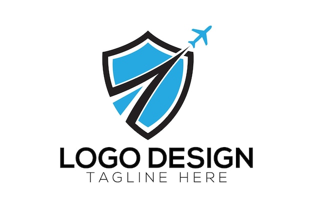 logotipo de avión con concepto de escudo