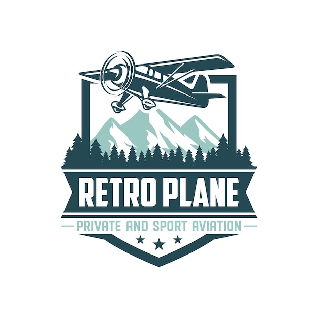 Logotipo de avión vintage Avión retro grunge con logotipo de emblema Ilustración vectorial