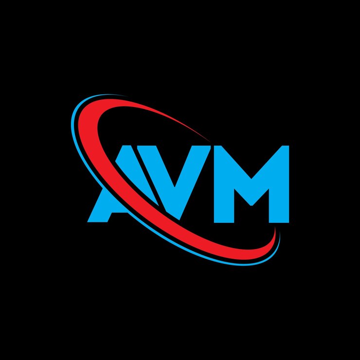 Vector el logotipo avm, la letra avm, el diseño del logotipo de las iniciales avm, vinculado con círculo y mayúscula, el logotipo del monograma avm, tipografía avm para negocios tecnológicos y marca inmobiliaria.