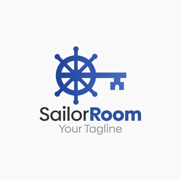 un logotipo azul y blanco con un barco en él