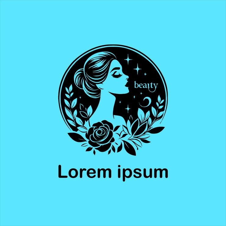 un logotipo azul y blanco para la belleza la palabra belleza