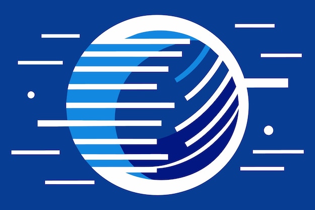 un logotipo azul y blanco con un fondo azul con un globo en el medio