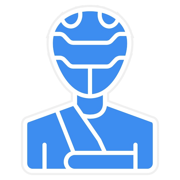 un logotipo azul y blanco con un hombre en un traje azul y un casco azul