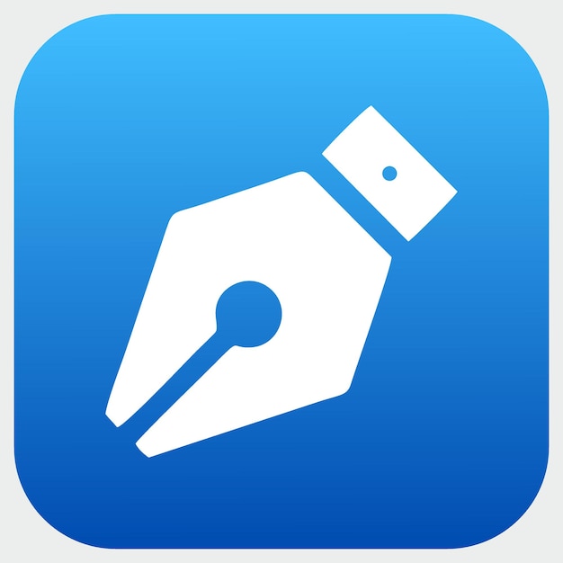 un logotipo azul y blanco con un icono de herramienta de pluma en el medio