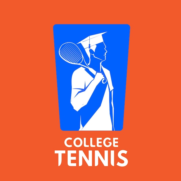 un logotipo azul y blanco con una imagen de una persona jugando al tenis