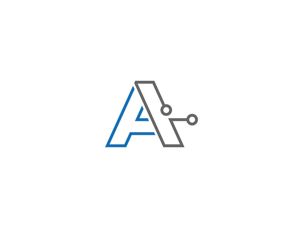 un logotipo azul y blanco con una letra grande a