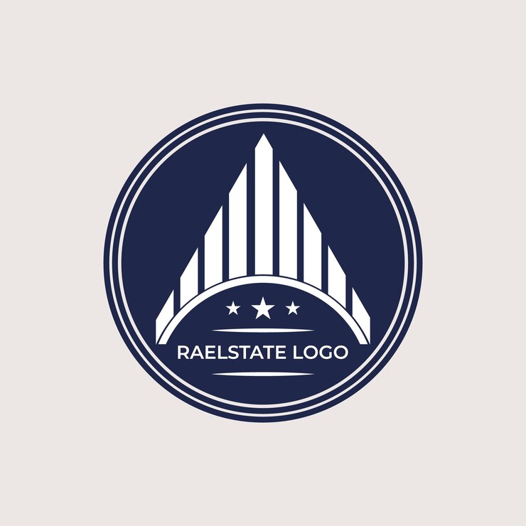 un logotipo azul y blanco con un logotipo blanco que dice bienes raíces
