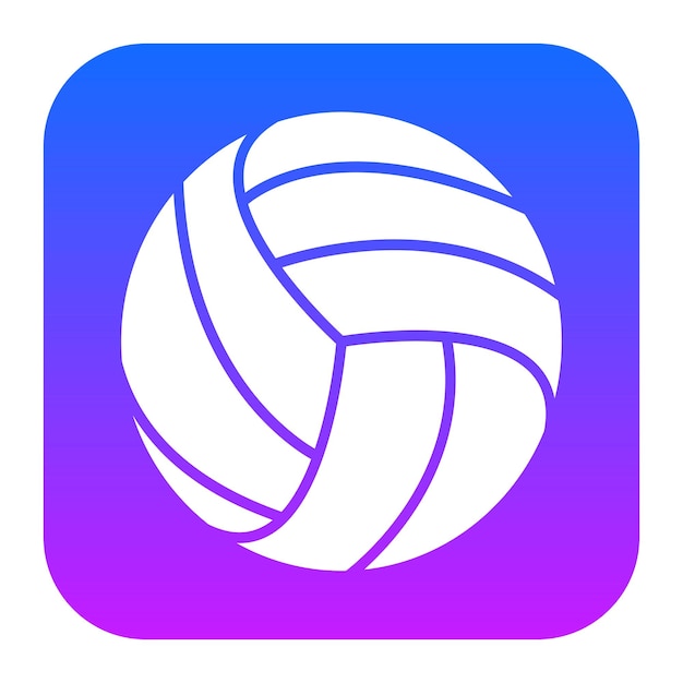 un logotipo azul y blanco con una pelota de voleibol en el centro