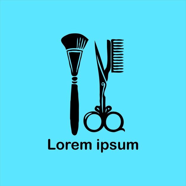 un logotipo azul y blanco para un pincel y un par de tijeras